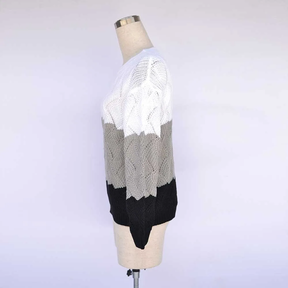 

Autumn Winter Contrast Color 2020 Women Sweater Casual Long Sleeve Pullovers Women Crewneck Knitted Tops Women Jumper Soft