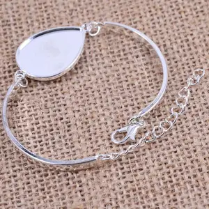 Заготовки для браслета, посеребренные, 18 х25 мм, каплевидный Кабошон мм, 5 шт.