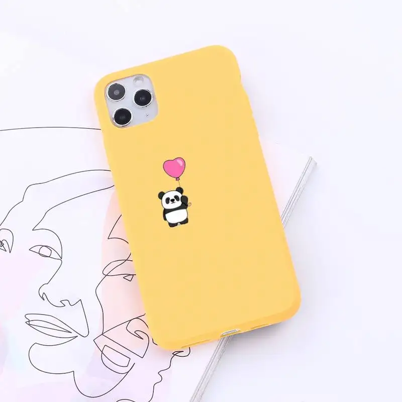 

Cute black and white bear panda Phone Case Candy Color for iPhone 6 7 8 11 12 s mini pro X XS XR MAX Plus