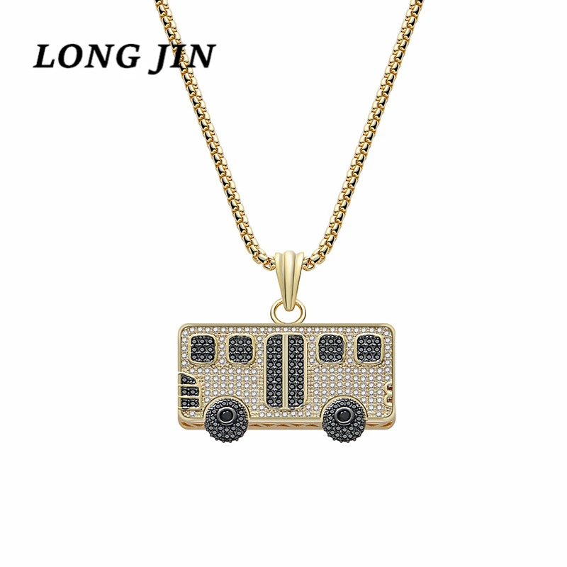 Ожерелье с подвеской в виде автобуса стиле хип хоп золотого и серебряного