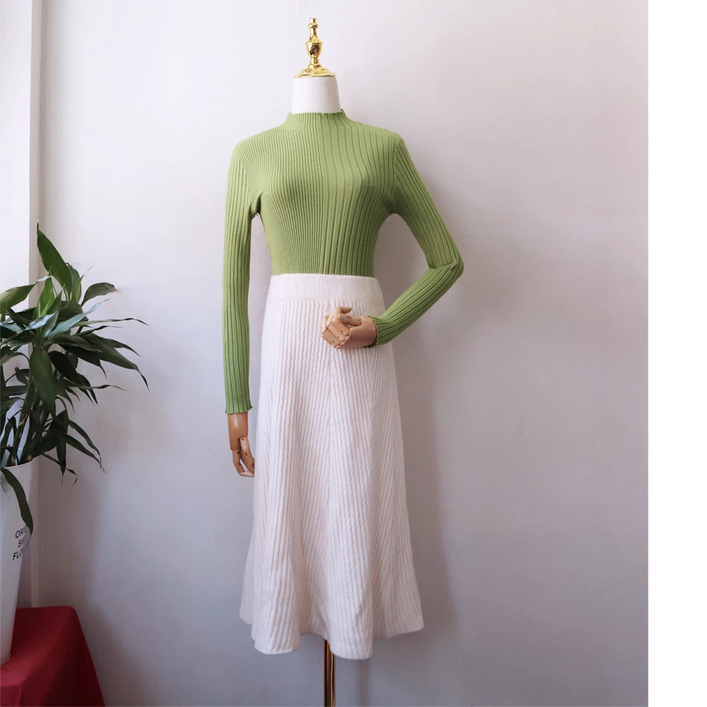 Женский свитер с высоким воротником базовый облегающий пуловер длинными