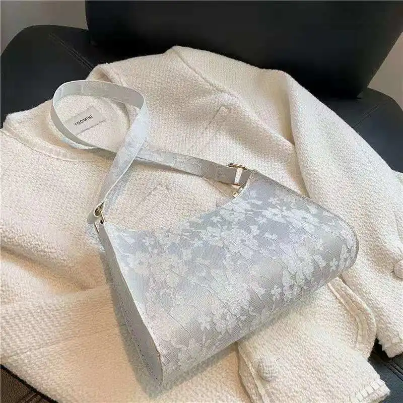 

Lace Floral Shoulder Bags For Women Baguette Solid Color Jacquard 2021 Ins Special Designer All-Match France Beauty Handbags