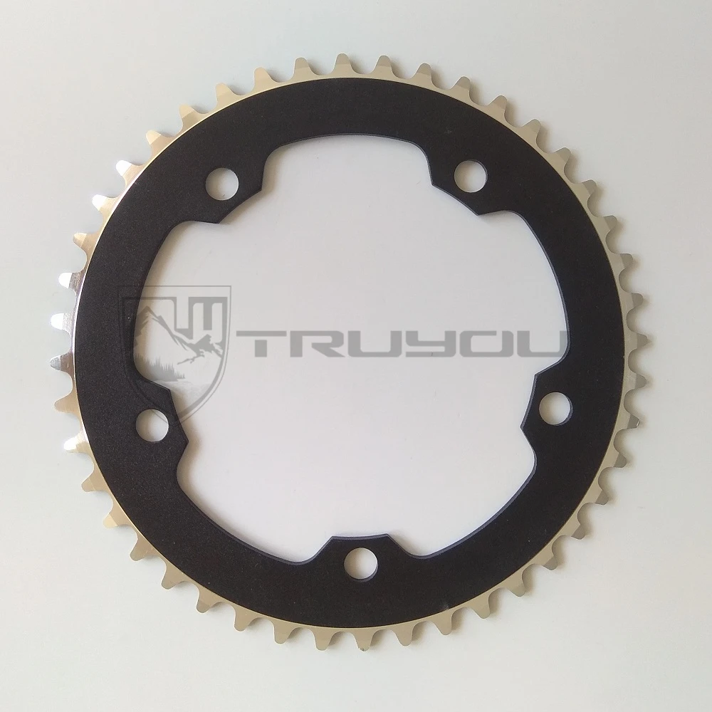 TRUYOU 130BCD 44T 46T 48T фиксированная Шестерня односкоростная велосипедная кривошипная цепь, дисковая цепь, зубчатая полая цепь для ремонта, кольца - Цвет: 44T black
