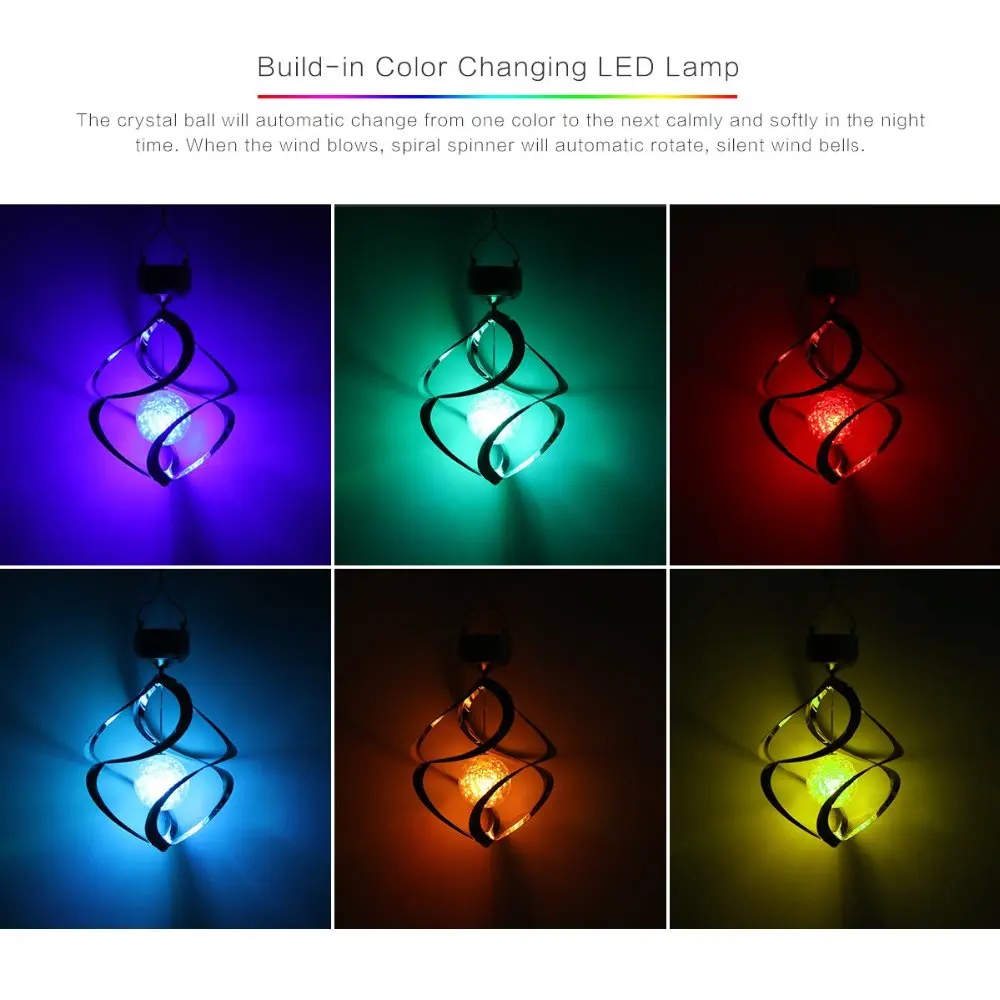 Beli RGB Surya Angin Berpadu LED Warna Berubah Menggantung Lampu Angin Tahan Air Spiral Lampu Spinner Untuk Taman Halaman Rumput Balkon Teras