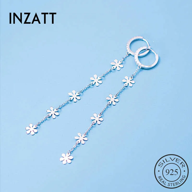 

INZATT Real 925 Sterling Silver Zircon Flower Tassel Hoop Earrings For Fashion Women Party Fine Jewelry Bohemian Accessories
