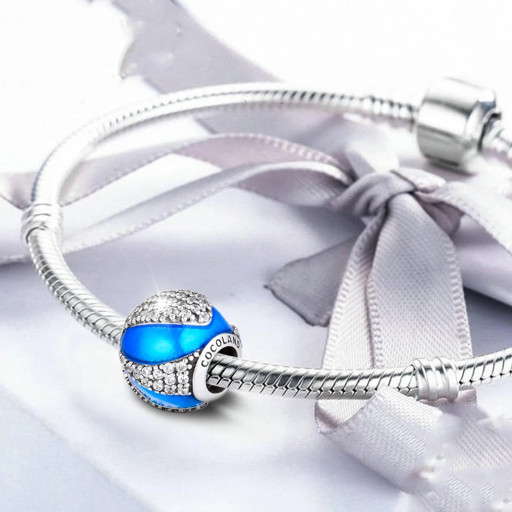 Подходит для Pandora шармы Серебро 925 оригинальный браслет синяя галактика Шарм