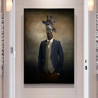 giraffe in a suit smoking canvas art posters and prints giraffe paintings on the wall art animals canvas picture for living room