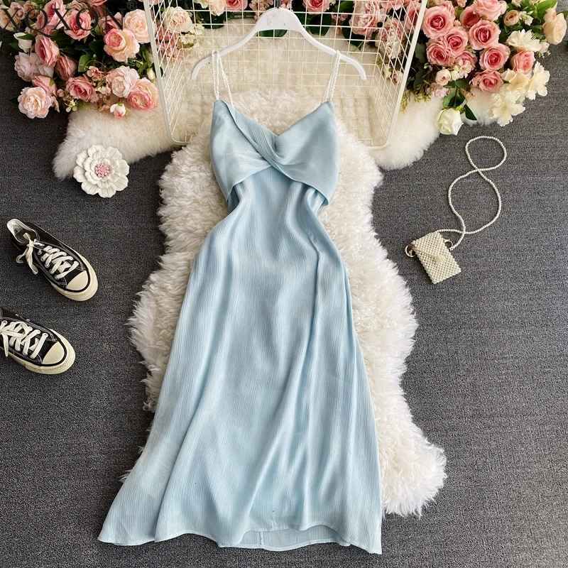 

Женское платье на бретелях-спагетти, однотонное платье с V-образным вырезом и открытой спиной, в стиле ретро, весна 2021