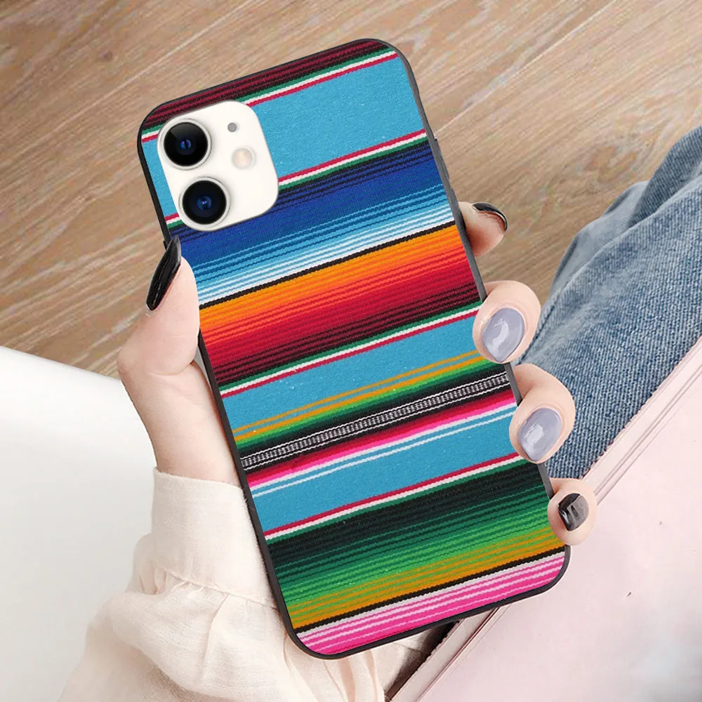 

Mexican serape Baby Blue soft TPU border phone case for iphone 11PRO MAX 11 X XS XR XSMAX 6 plus 7 7plus 8 8plus cover