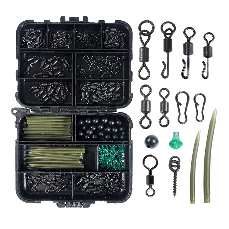 

Carp Fishing Tackle Kit, 300Pcs/Box Including Anti Tangle Sleeves Hook Stop Beads Boilie Bait Screw Rolling Swivel Snaps