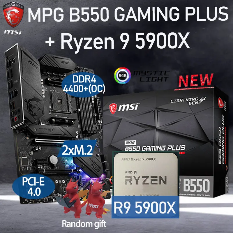 

MSI MPG B550 GAMING PLUS Motherboard Set + AMD Kit Ryzen 9 5900X Combo DDR4 128GB M.2 Chia B550 Placa-mãe AM4 ATX Desktop B550