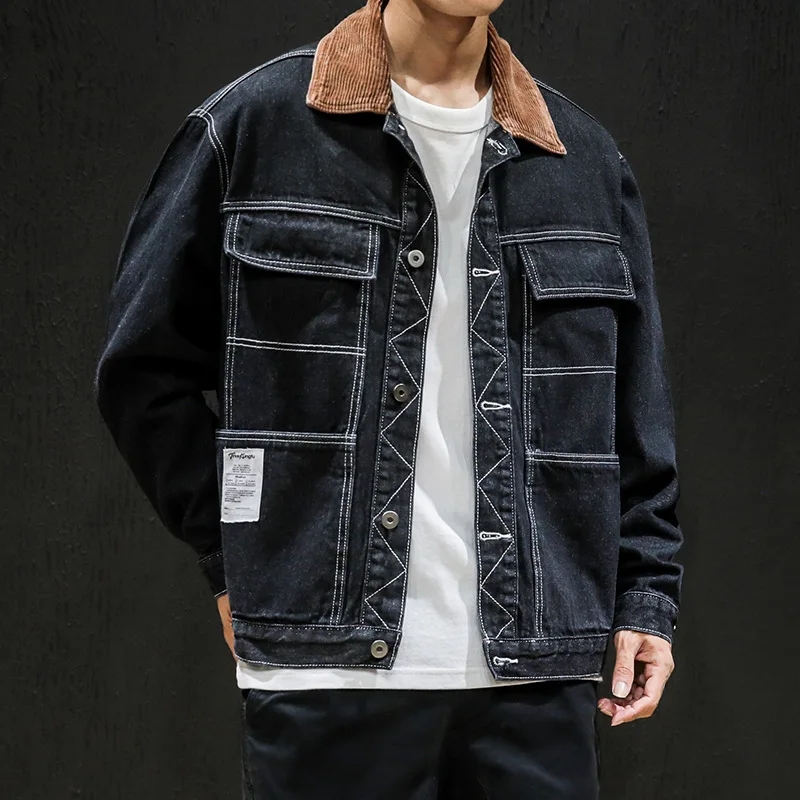 Мужские синие джинсовые пальто новые осенние вельветовые мужские куртки с