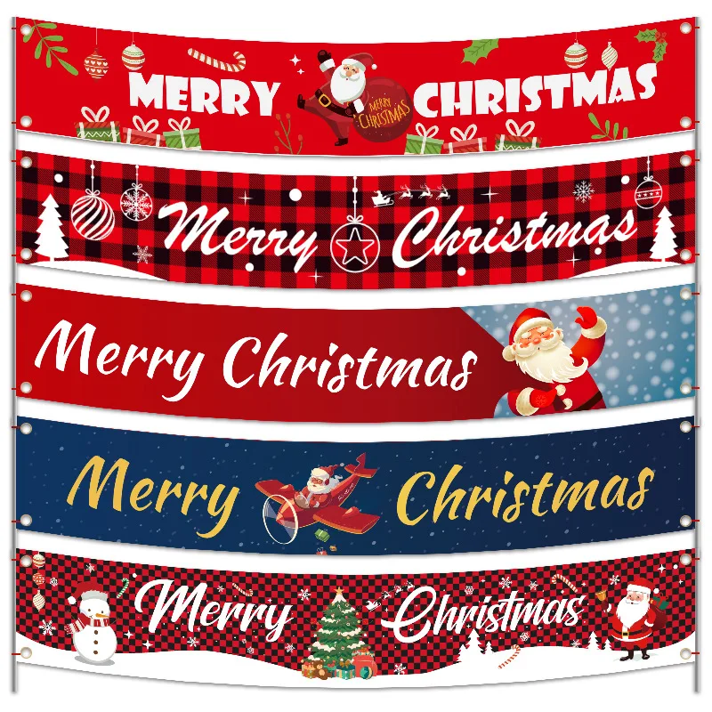 Christmas Decoration Banner Christmas New Old Man Snowman Train Creative Banner Holiday Party Scene Layout