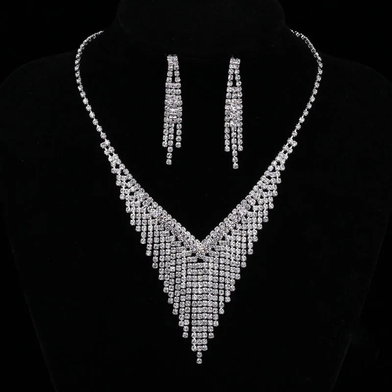 

Cx20 красивое и популярное ожерелье и серьги с кристаллами и кисточками, комплект свадебных ювелирных изделий с цепочкой, Свадебный комплект ...
