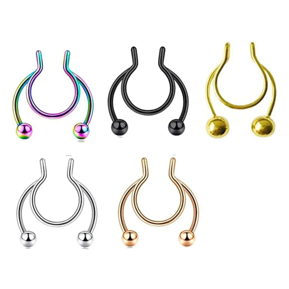 

5Pcs U Shaped Stainless steel Fake Nose Ring Hoop Septum Rings Nose Piercing Earrings Fake Piercing