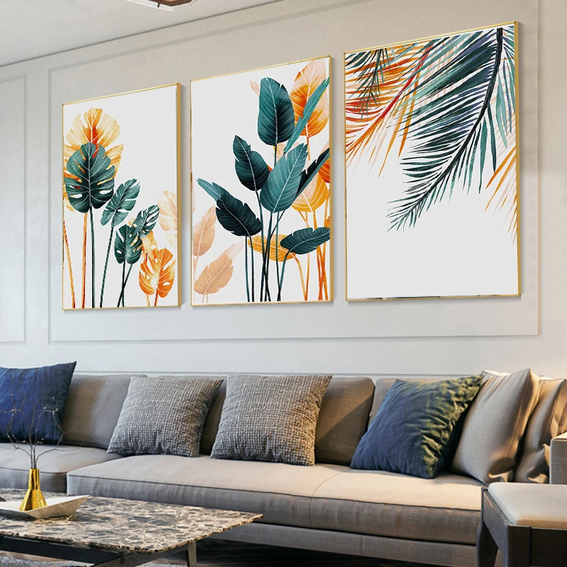 

Nordic Color Plant Leaves Cactus Poster Print Landscape Wall Art Canvas Painting Wall Art Picture for Living Room Home Decor