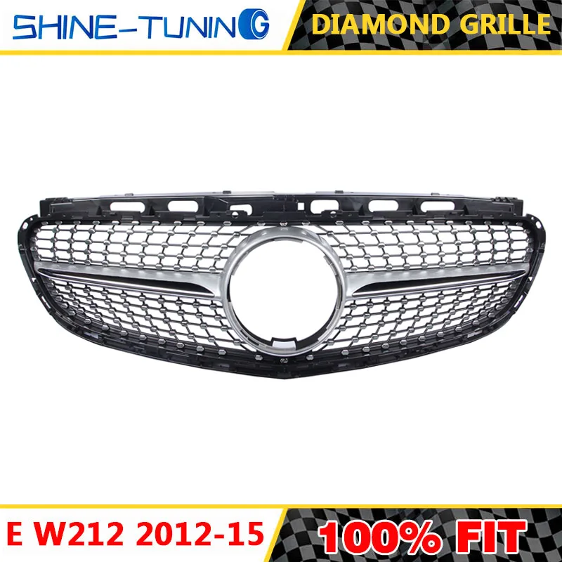 Алмазная решетка переднего бампера гриль гоночная E class w212 E200 E280 E300 E250 E350 2012 2015без