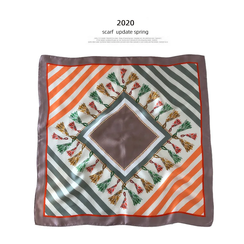 

Fashion 2021 New Women Summer Beach 100% Natural Real Silk Scarf Small Neck 53cm Scarves Shawl Bandana Hijab Pashmina Poncho