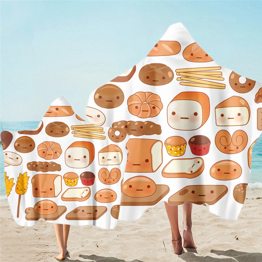 

Free shipping Holiday Gift Food Donut Bread Hamburger Cake Adult Kids Hooded Beach Towel Cape Surfing Pool Swim Spa Sauna