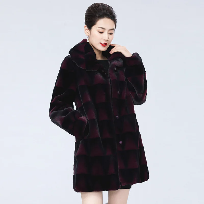 Mink fur coat Jurchen mink 2021 new mid-length large size fashion fur fur outer whole mink coat female