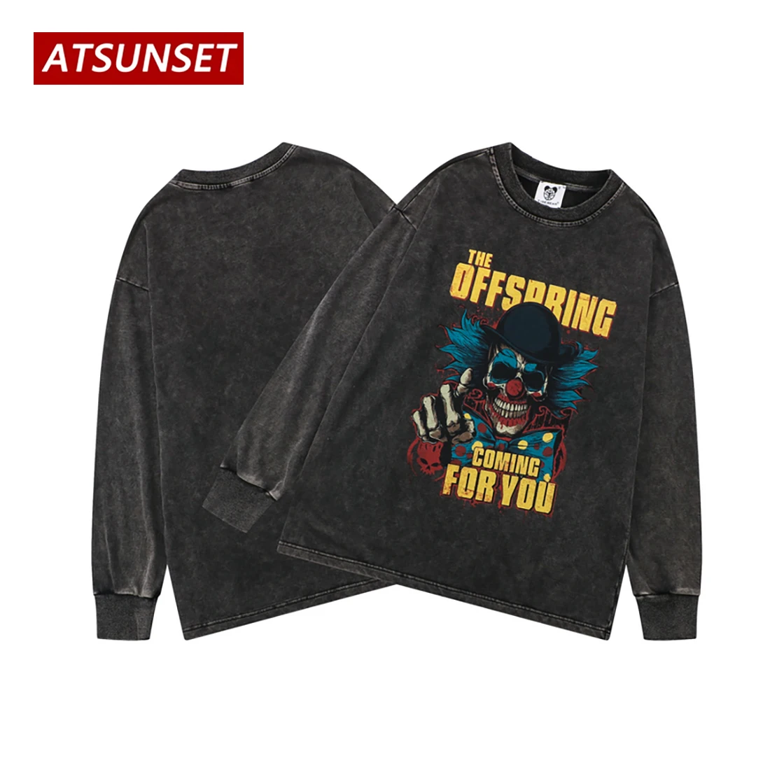 ATSUNSET Evil Clown Print Sweatshirt Autumn Cotton Pullover Hip Hop Street Retro Style Round Neck Hoodie Tops | Мужская одежда