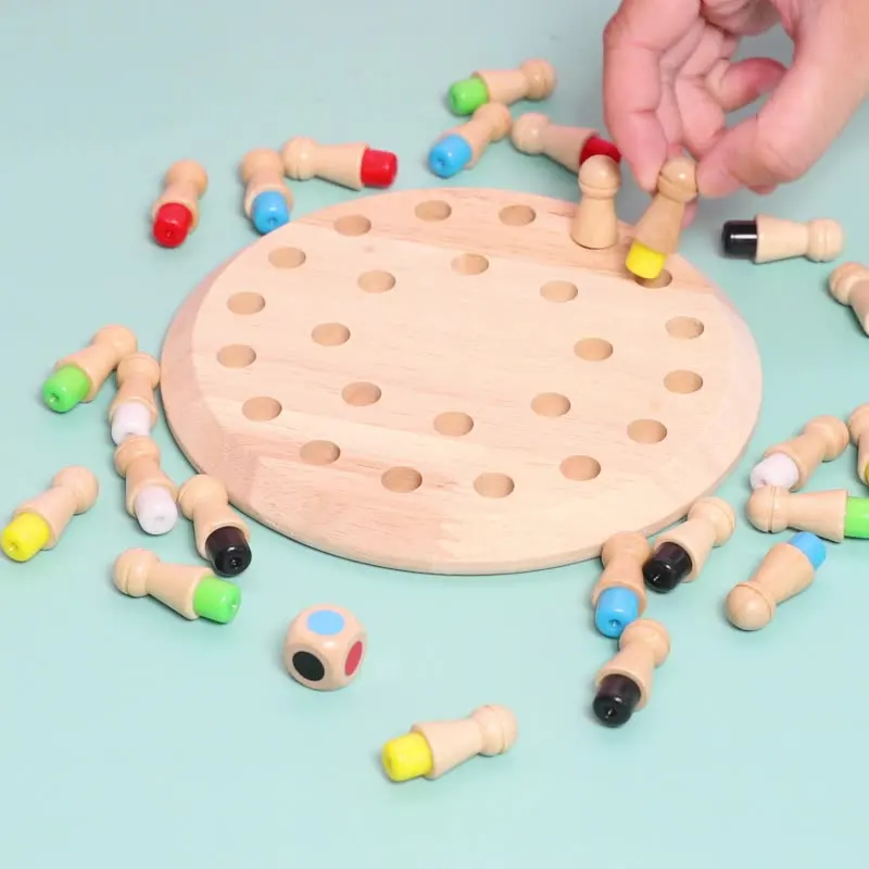Juego de ajedrez de madera para ni&ntilde;os, juego de mesa de Color divertido, rompecabezas educativo, capacidad cognitiva, juguetes de aprendizaje-0