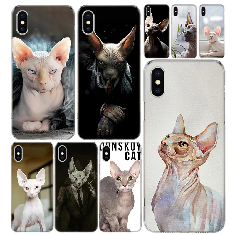 Sphynx Cat Phone Case Cover For iPhone 14 13 11 Pro 12 Mini 7 8 6 6S Plus + XR X XS MAX SE 5 5S Art Customized Coque Cover