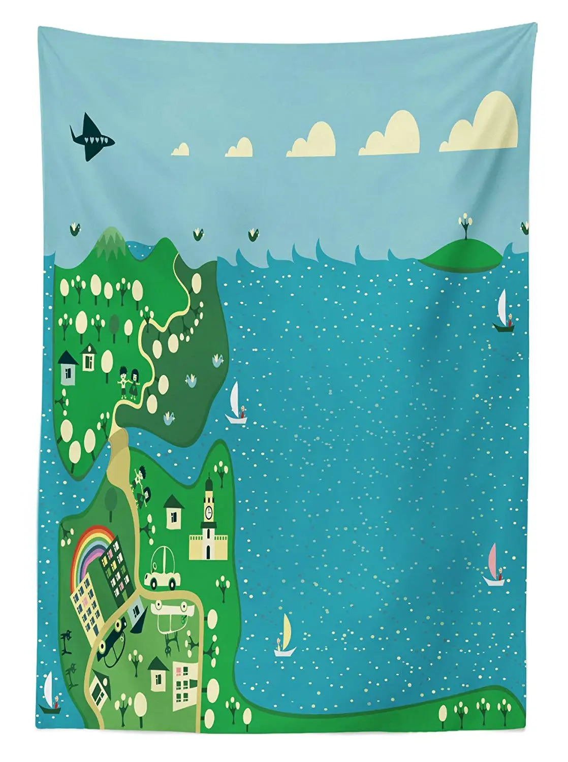 Детская карта города уличная скатерть в морском городке дизайн с красочными