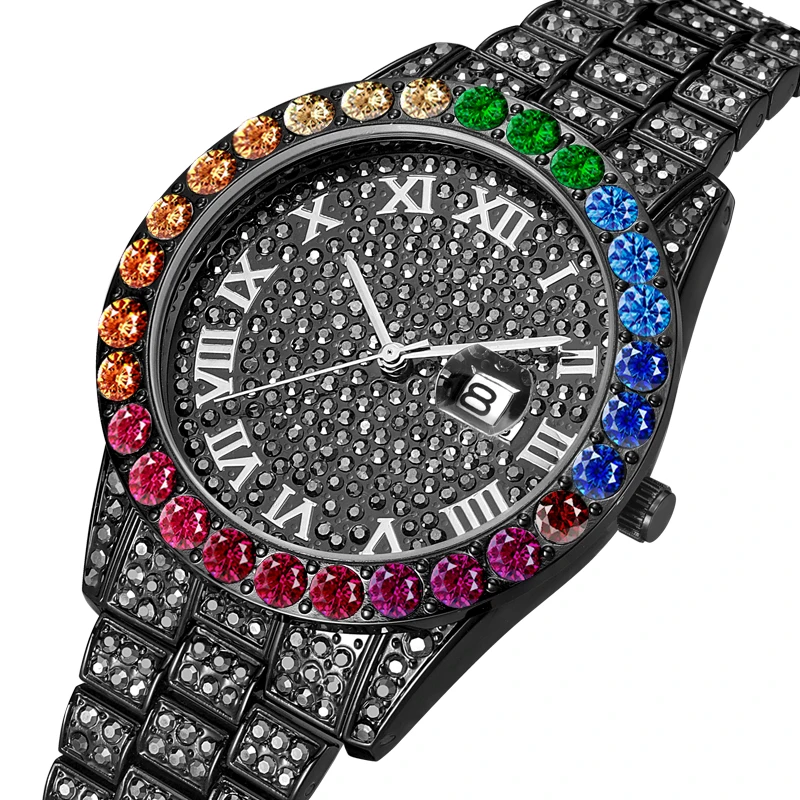 Часы MISSFOX Мужские кварцевые брендовые Роскошные наручные с большим радужным