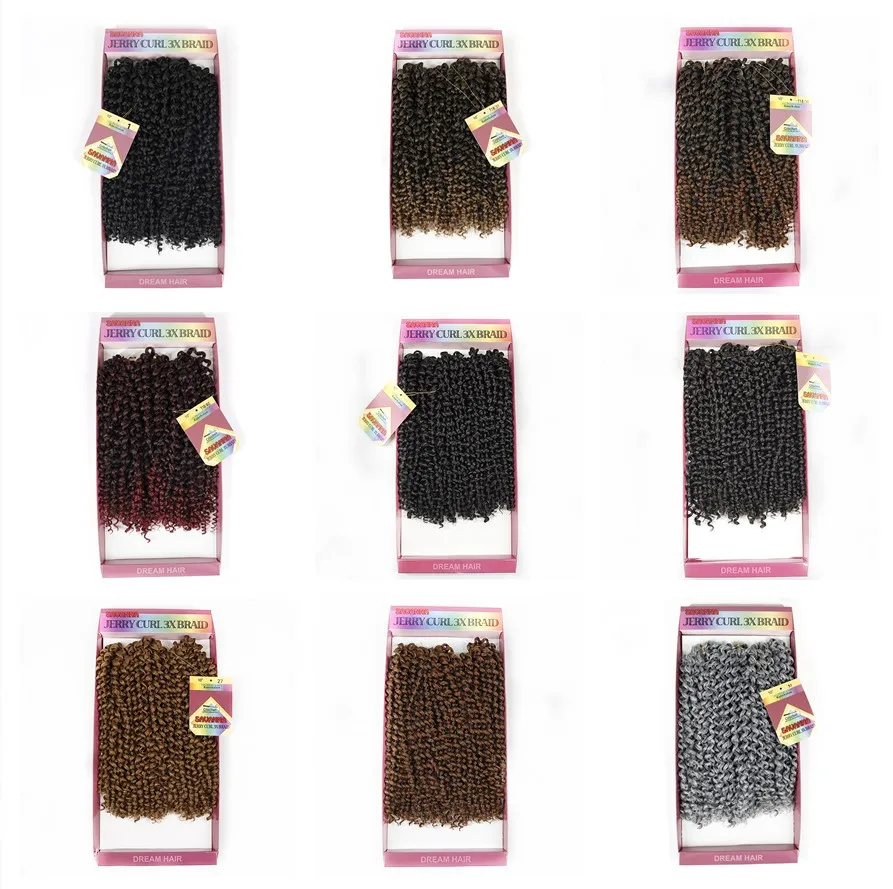 

YXHAIR 10 дюймов 3X оплетка Синтетические афро Джерри вьющиеся плетеные волосы удлинитель для женщин предварительно растягивающиеся Омбре Черн...