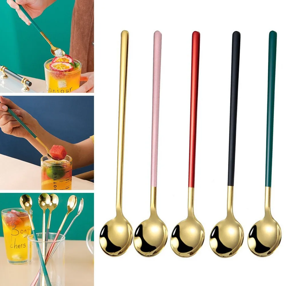 304 Stainless Steel Stirring Long Handle Coffee Spoon Round Head Ice Tea Spoons Kitchen Tableware Supplies | Дом и сад