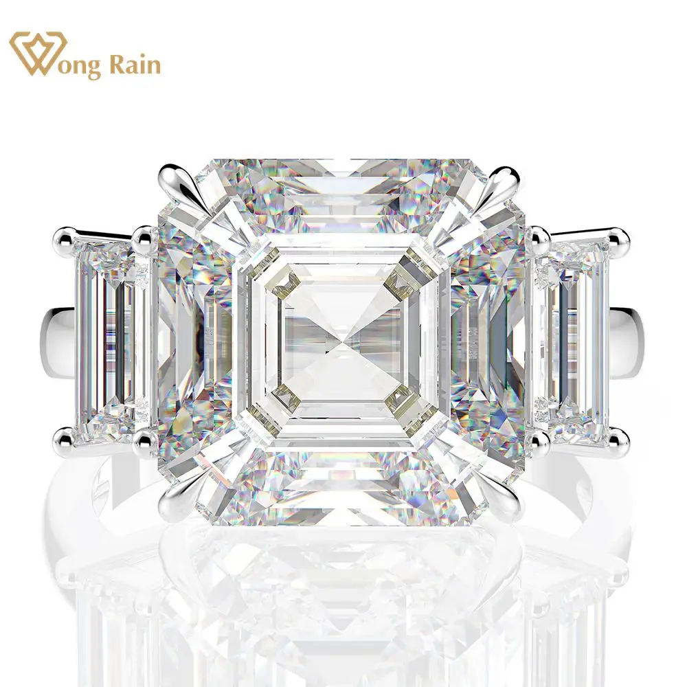 Wong Rain 925 пробы Серебряное ограненное кольцо с моиссанитовым драгоценным камнем