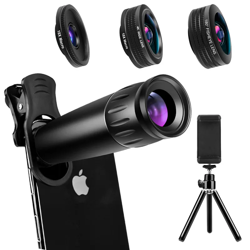 

4 in1 Camera New HD Phone Lens Kit Telephoto Zoom Monocular Telescope 22X Lens Macro Wide Fisheye Lens With Remote Tripod