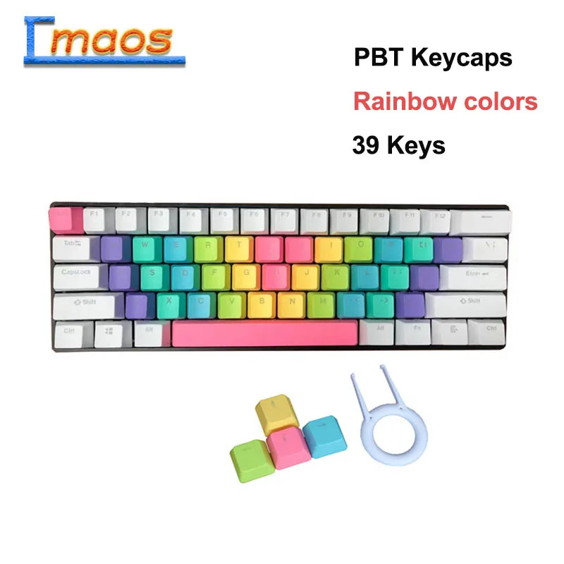 

39 Keys PBT Rainbow colors Keycaps Thick OEM Profile for Cherry MX Switches of Mechanical Keyboard with Key Puller