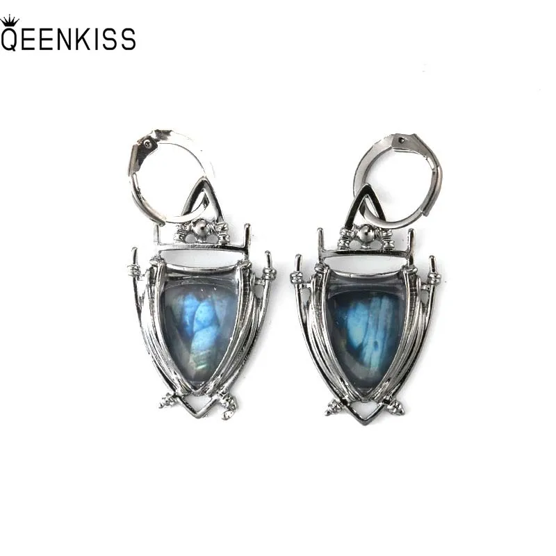 

QEENKISS EG6360 2022 Fine Jewelry Wholesale Fashion Woman Girl Birthday Wedding Retro Triangle Antique Silver Drop Earrings