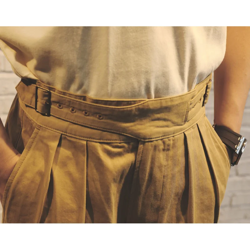 

Men Vintage Style Herringbone Gurkha Shorts Knee Length Relaxed Fit