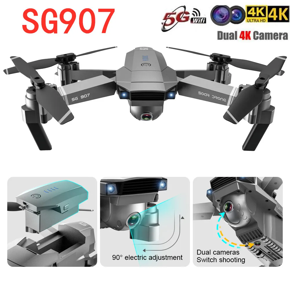 NEW SG907 GPS Drone with 4K HD Dual Camera Wide Angle 5G WIFI FPV RC Quadcopter Foldable Drones Professional Follow Me | Игрушки и хобби