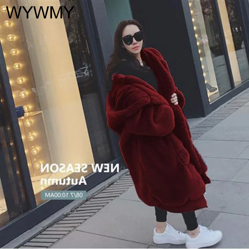 2021 Winter Thick Luxury Plush Jacket Faux Fur Coats Women Long Parka Hooded Imitate Rex Rabbit Fur Warm Outwear Female Oversize