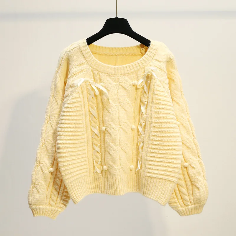 

Urifens Short Twist Sweater For Women's Loose Clothing Autumn And Winter 2021 New Lazy Korean Fashion Sweet Pullover BW01U