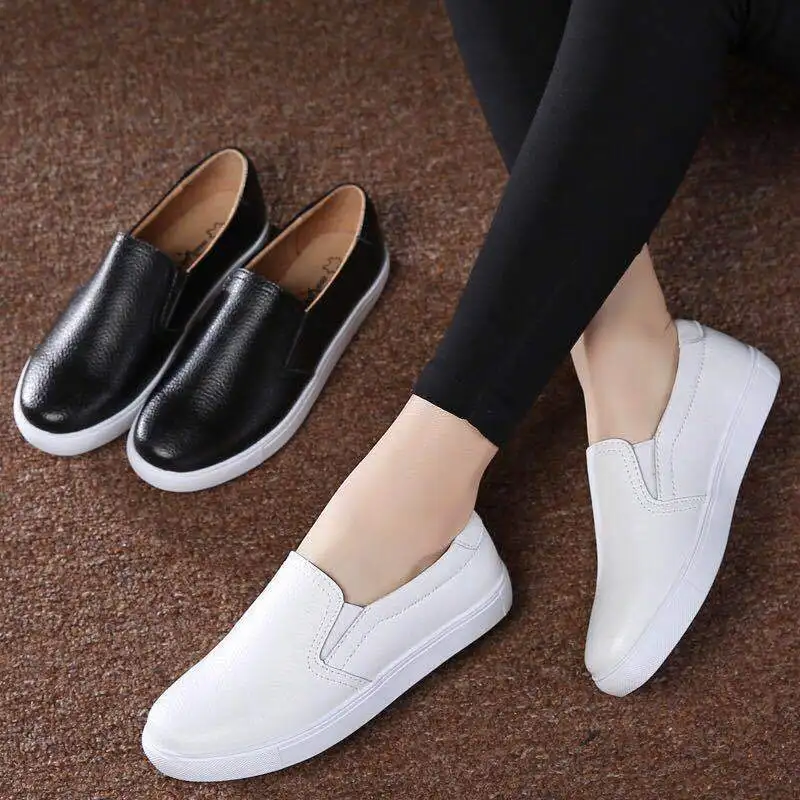 

2021 Spring and Autumn New Casual Cowhide White Shoes Women's Board Shoes Slip on Shoes Loafers Women's Shoes