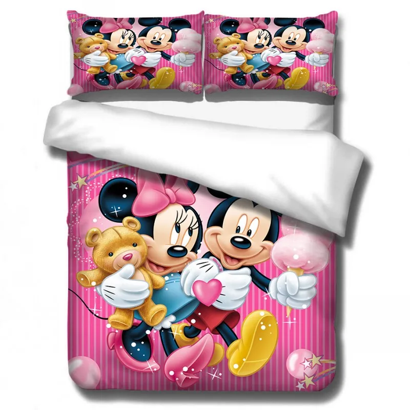 Mickey 5 Комплект постельного белья с Микки Маусом и Минни Маус, пододеяльник, наволочка для взрослых, Постельный набор для детской кровати, одинарный, Королевский размер, домашний текстиль, 3 шт - Цвет: Mickey 5