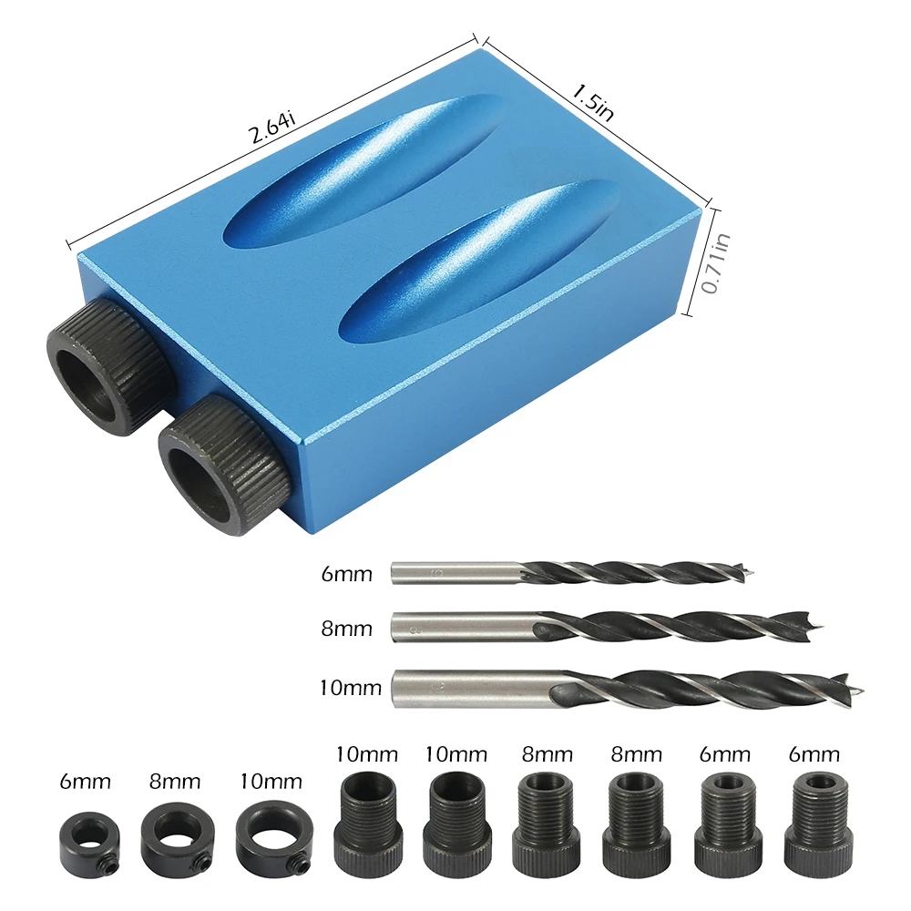 

DIY Carpentry Tool Pocket Hole Jig Woodworking Oblique Hole Locator Drill Bits Pocket Hole Jig Kit Drill Guide Set Hole Puncher