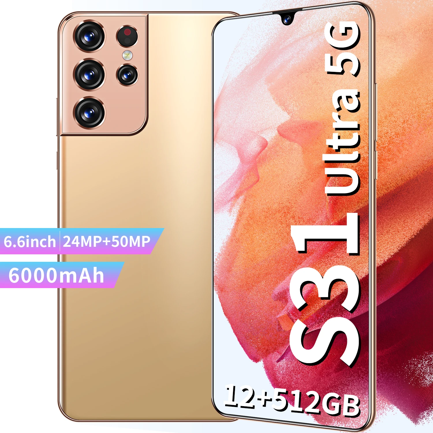 

2021 Newest Dual SIM Dual Standby 5G S31 Ultra 6.6 Inch MobilePhone 10 Core 6000mAh 12+512GB 24+48MP Face Recognition Smartphone