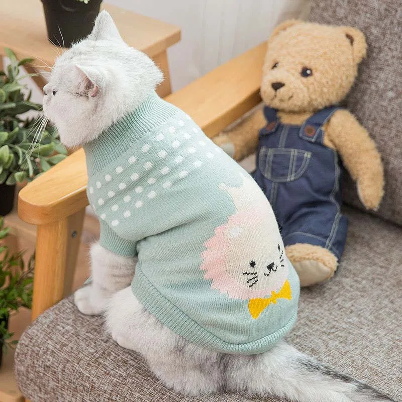 Милая куртка с котом из мультфильма теплая мягкая хлопчатобумажная одежда для домашних питомцев для маленьких кошек, свитер с кошечкой и котенком костюмы для собак и щенков Одежда для кошек