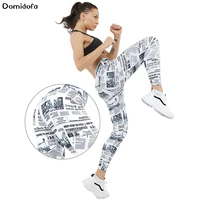 printing yoga pants newspaper reduce piece high waist motion polyester bodybuilding tight trousers sport leggings