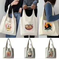 women%e2%80%98s shopper shopping bags female canvas bag commuter student bag come to the bowl japan cat pattern pure cotton tote bag