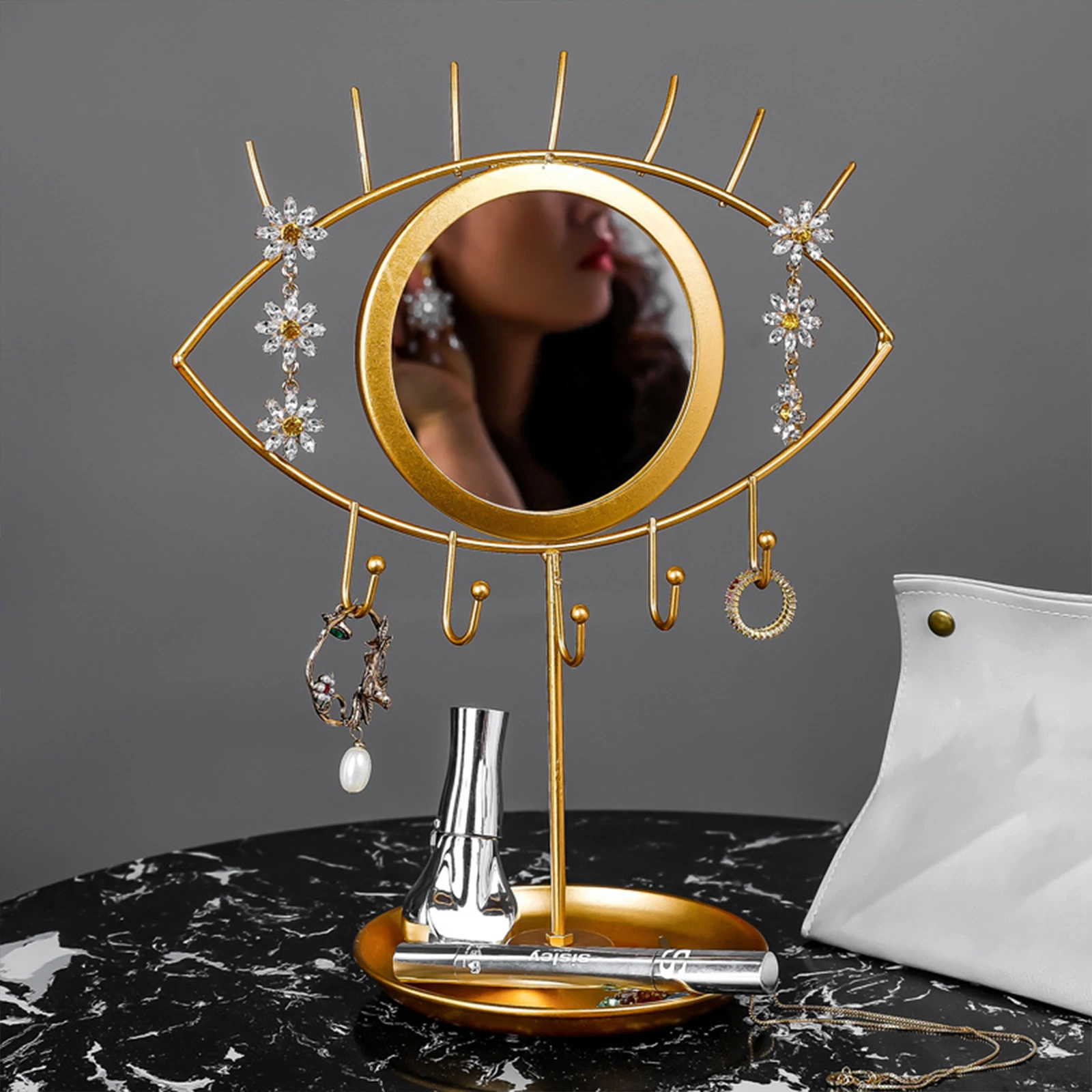 Креативное косметическое зеркало в форме глаза из кованого железа поднос для