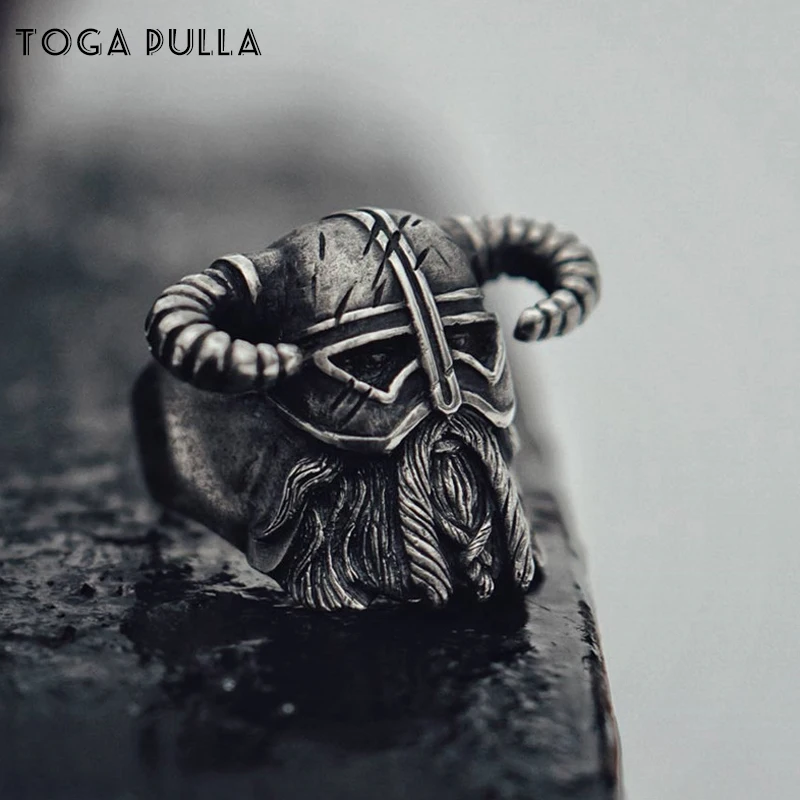 Винтаж шлем с рожками кольцо воина мужские мальчиков тяжелый 316L