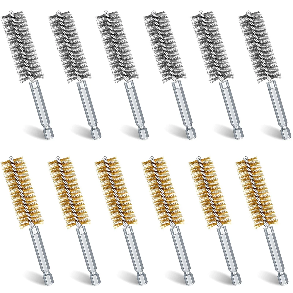 Stainless Steel Bore Brush Twisted Wire Stainless Steel Cleaning Brush with Handle 1/4 Inch Hex Shank for Power Drill Driver 3 inch wire cup brush with 1 4 hex shank crimped tempered steel bristles