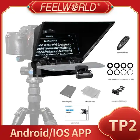 Портативный мини-телесуфлер Feelworld TP2 для телефона, цифровая зеркальная камера, запись прямых трансляций, мобильная видеосъемка с дистанцион...